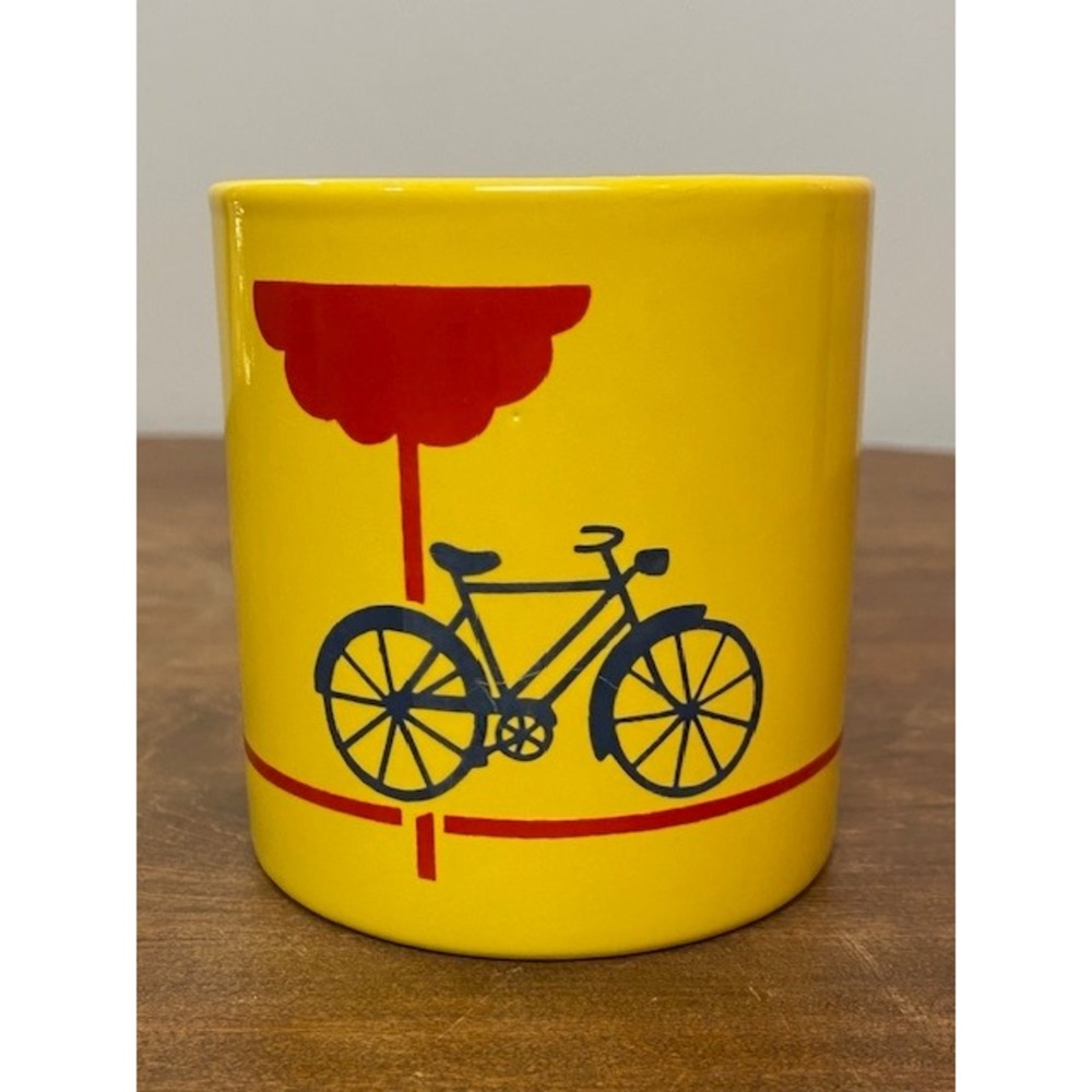 Vintage FPC England Ingrid Berger Bicycle Coffee Mug Yellow Red MCM Ceramic